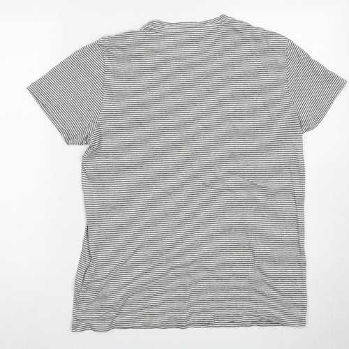 AllSaints Men's Grey Striped T-Shirt, M, Casual Style
