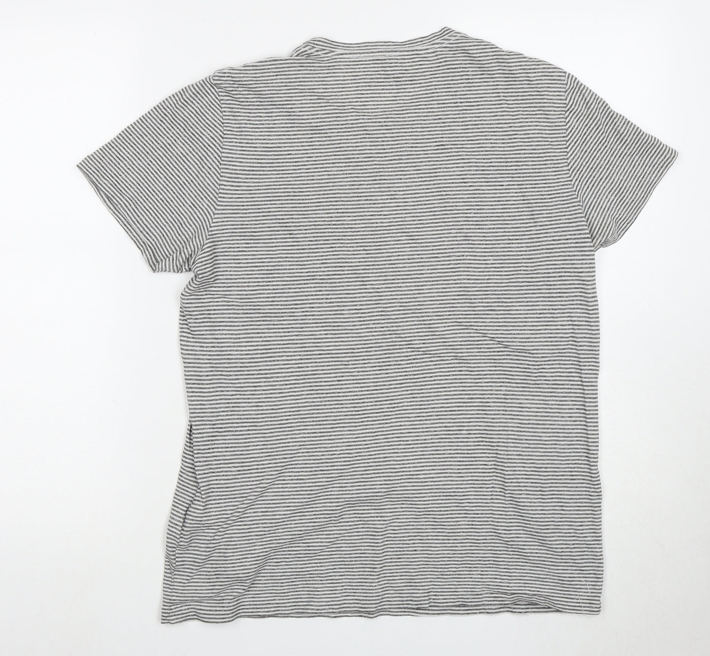 AllSaints Men's Grey Striped T-Shirt, M, Casual Style