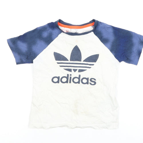 Adidas Boys White & Blue T-Shirt, Logo, Size 2-3 Years