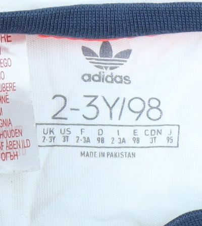 Adidas Boys White & Blue T-Shirt, Logo, Size 2-3 Years