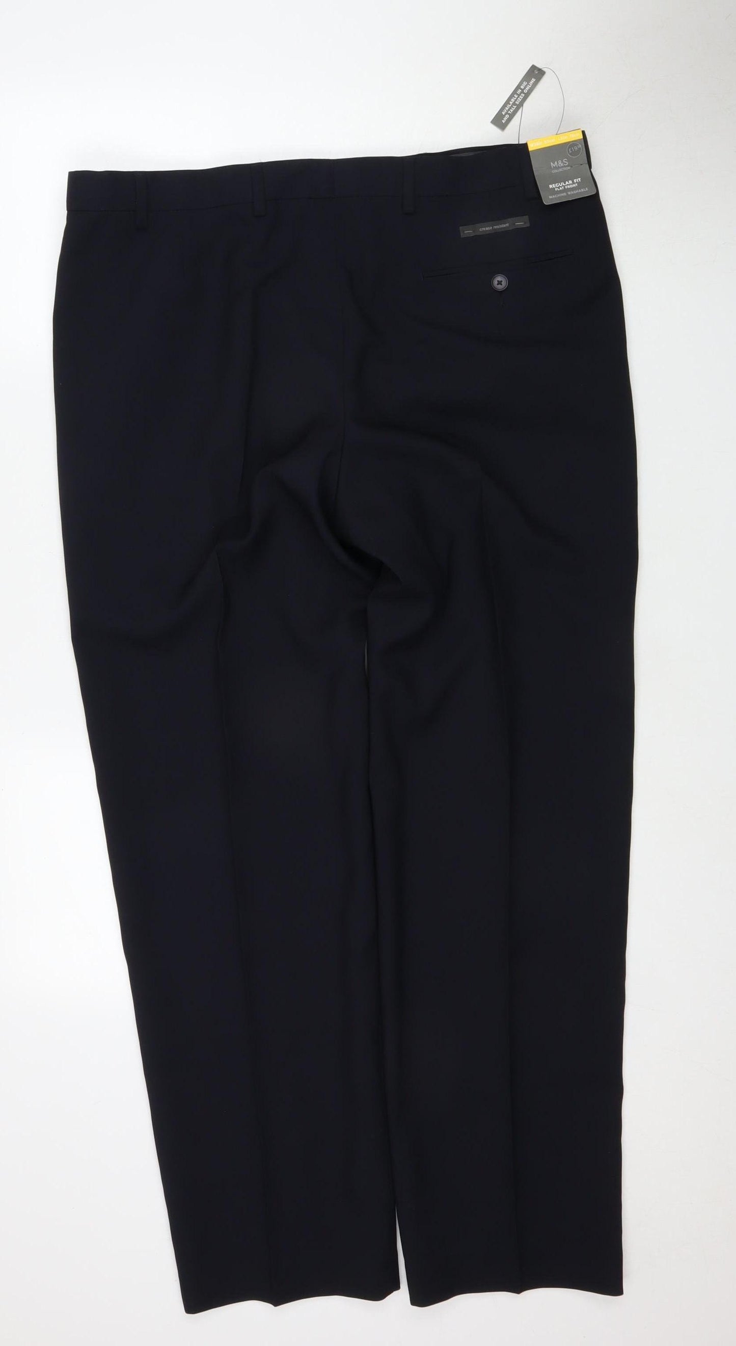 Marks and Spencer Men's Navy Regular Fit Trousers Size 38