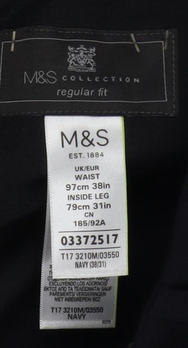 Marks and Spencer Men's Navy Regular Fit Trousers Size 38