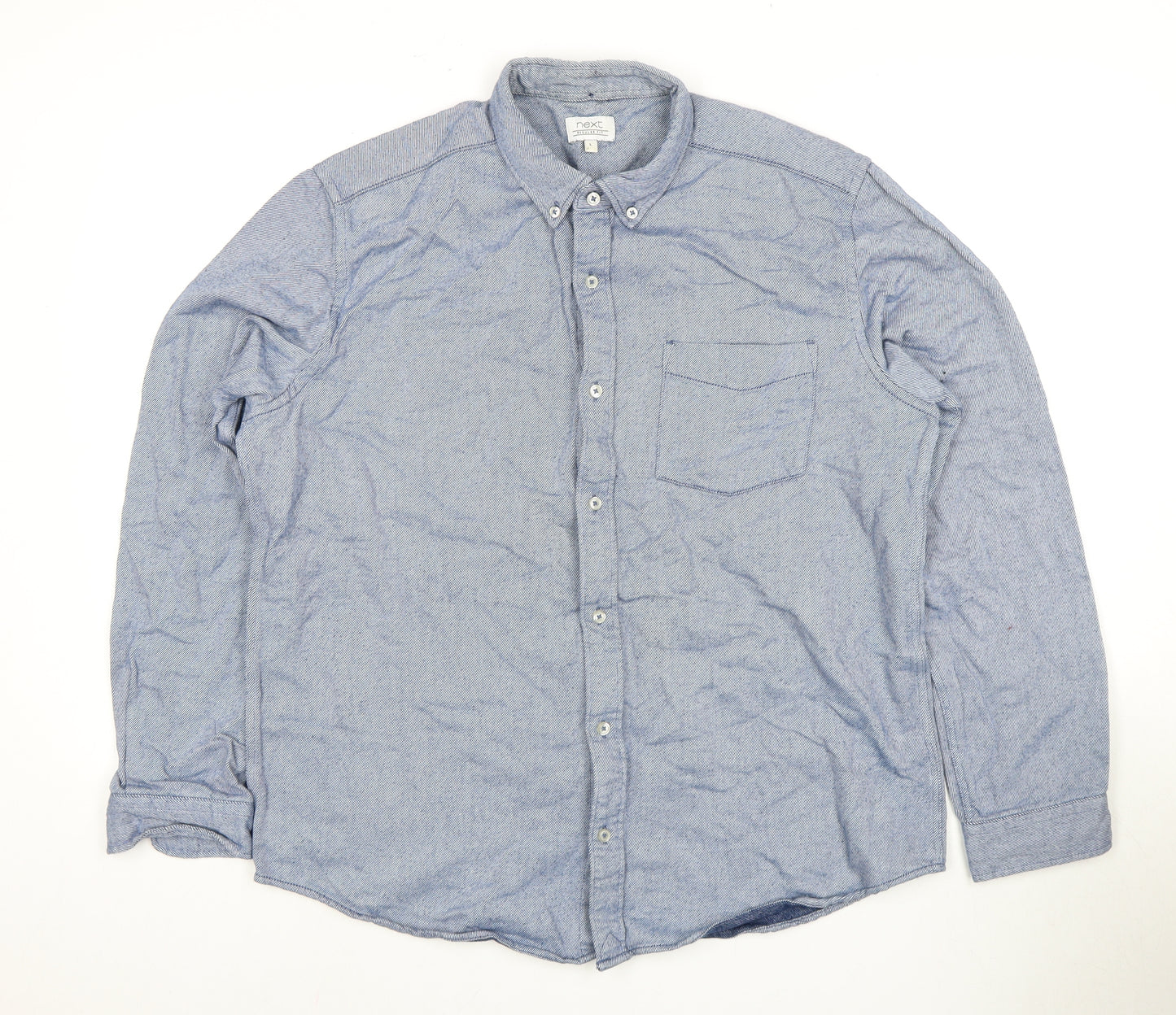 Next Men’s Blue Button-Up Shirt, Size L, Cotton