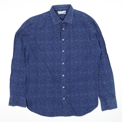 Mango Men's Blue Slim Fit Geometric Shirt