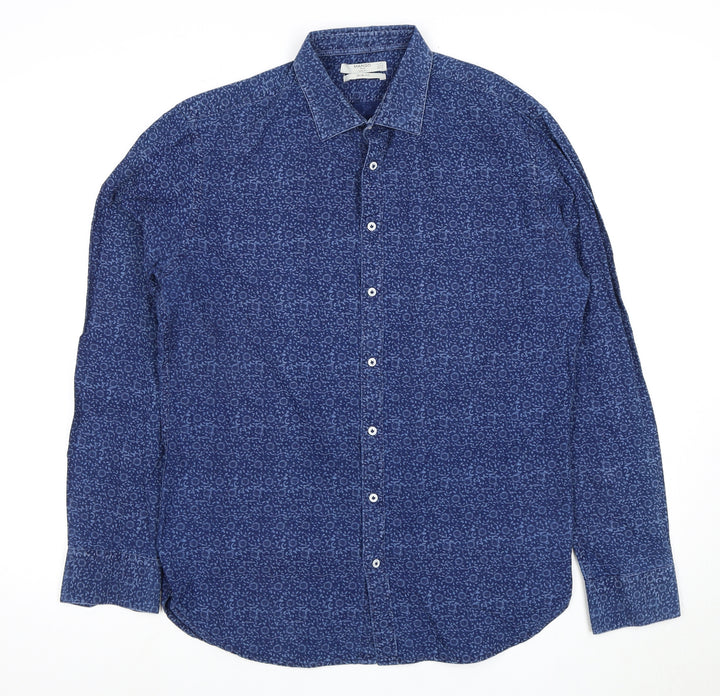 Mango Men's Blue Slim Fit Geometric Shirt