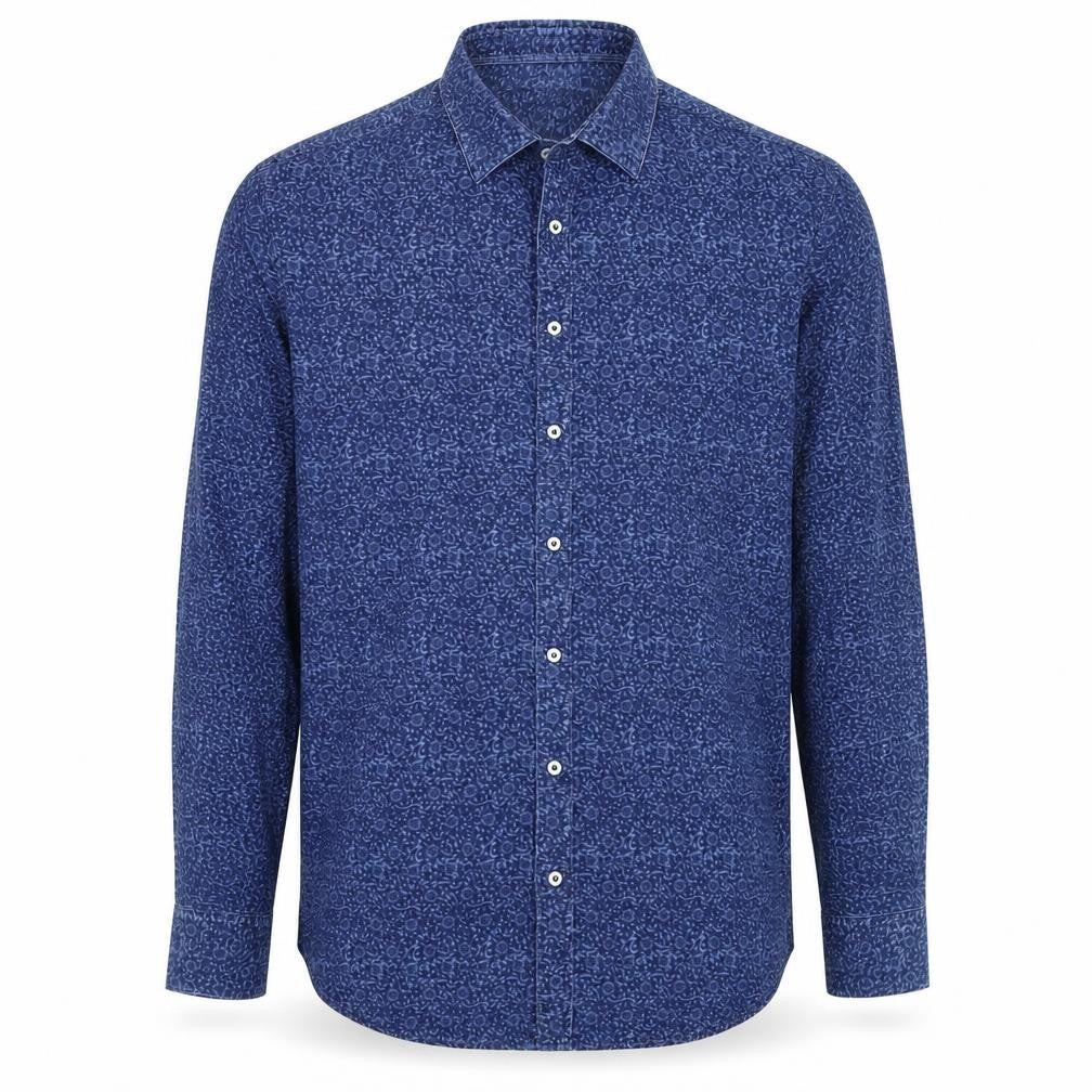 Mango Men's Blue Slim Fit Geometric Shirt