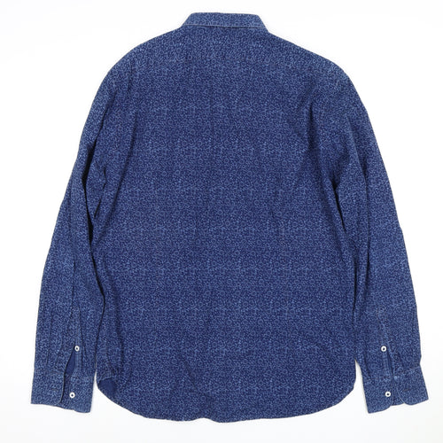 Mango Men's Blue Slim Fit Geometric Shirt