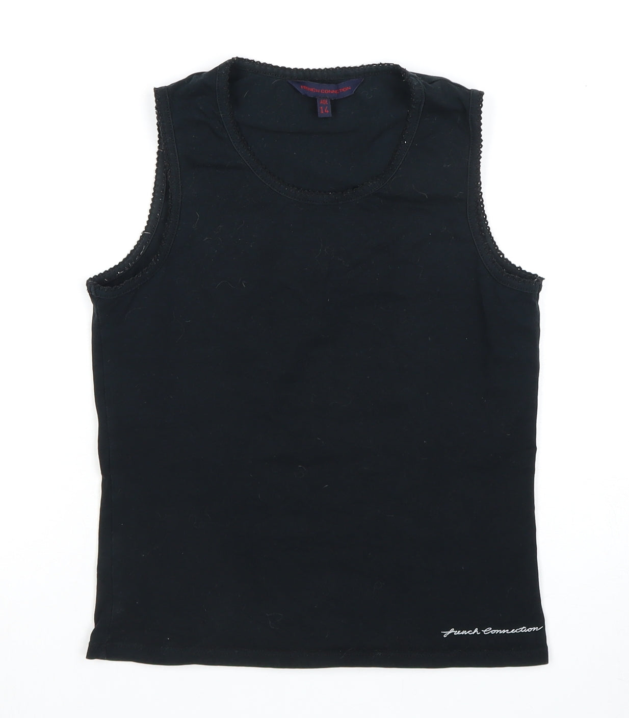 French Connection Girls Black Tank Top, Size 14, Accented Logo