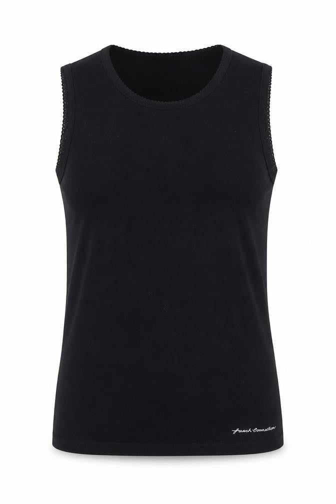French Connection Girls Black Tank Top, Size 14, Accented Logo
