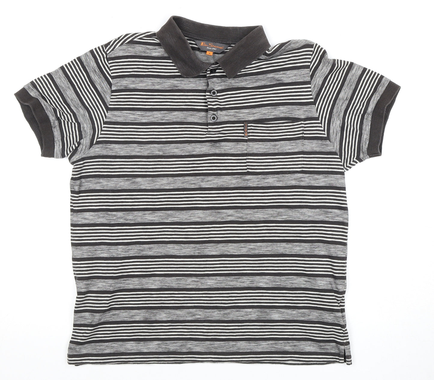 Ben Sherman Men's Black Striped Polo Shirt M