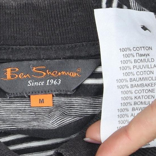 Ben Sherman Men's Black Striped Polo Shirt M