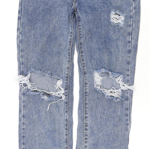 PrettyLittleThing Women's Blue Distressed Straight Jeans S6