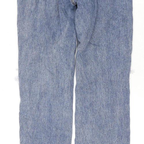 PrettyLittleThing Women's Blue Distressed Straight Jeans S6