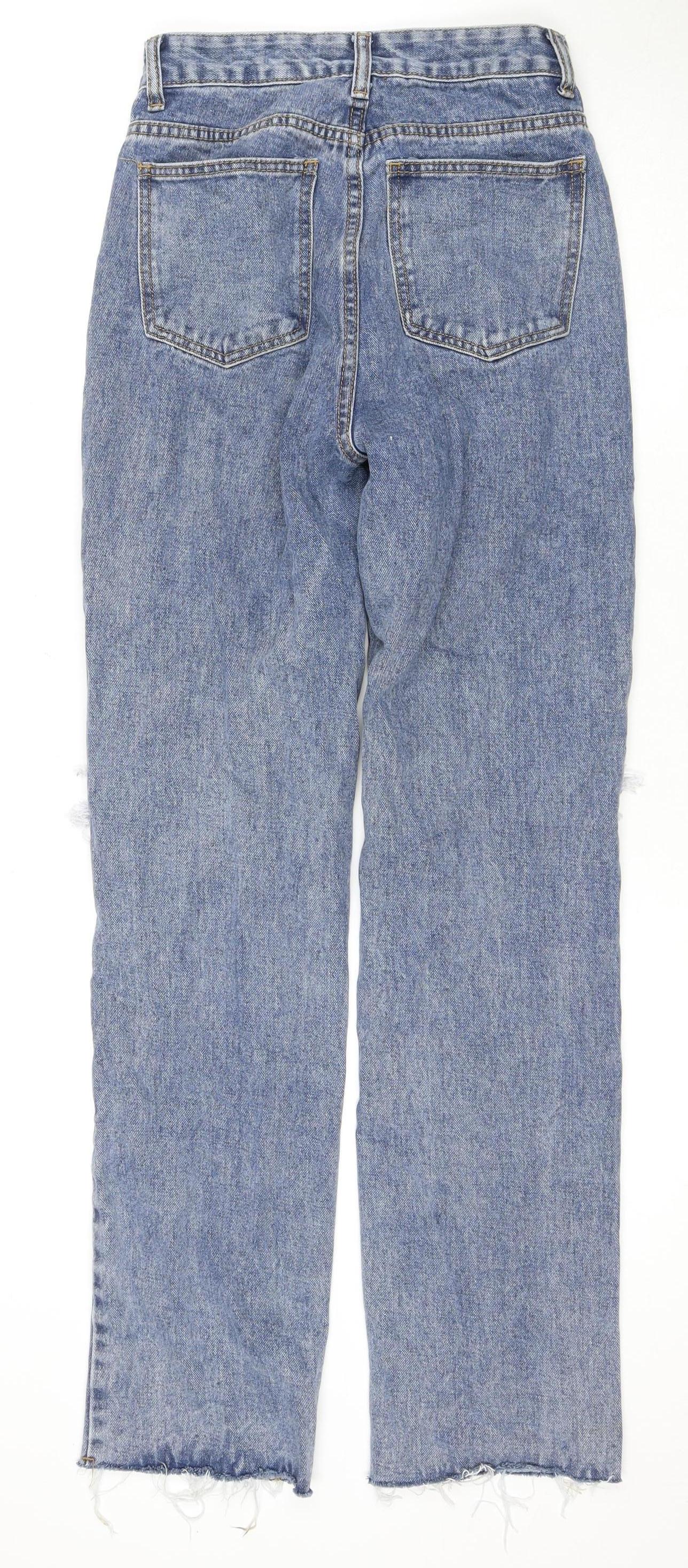PrettyLittleThing Women's Blue Distressed Straight Jeans S6