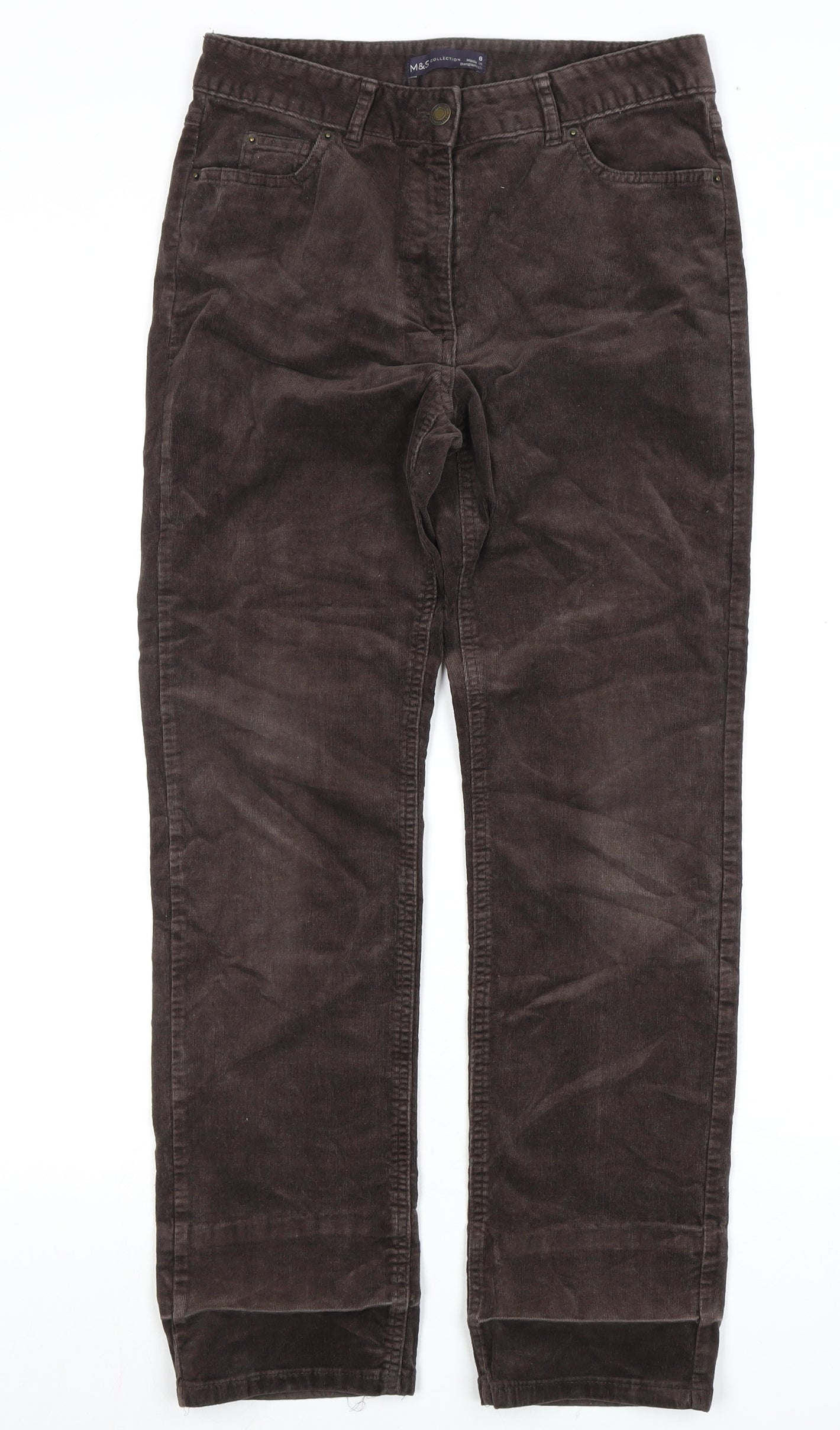 M&S Women's Brown Cropped Corduroy Trousers Size 8