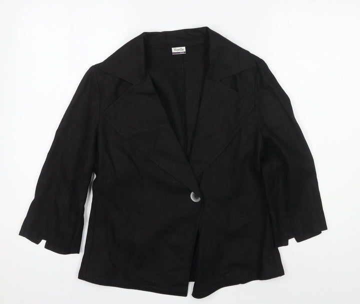 Viyella Petite Black Linen Blazer Women Size 8