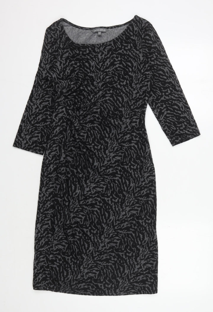 Laura Ashley Women's Black Animal Print Midi Sheath Dress