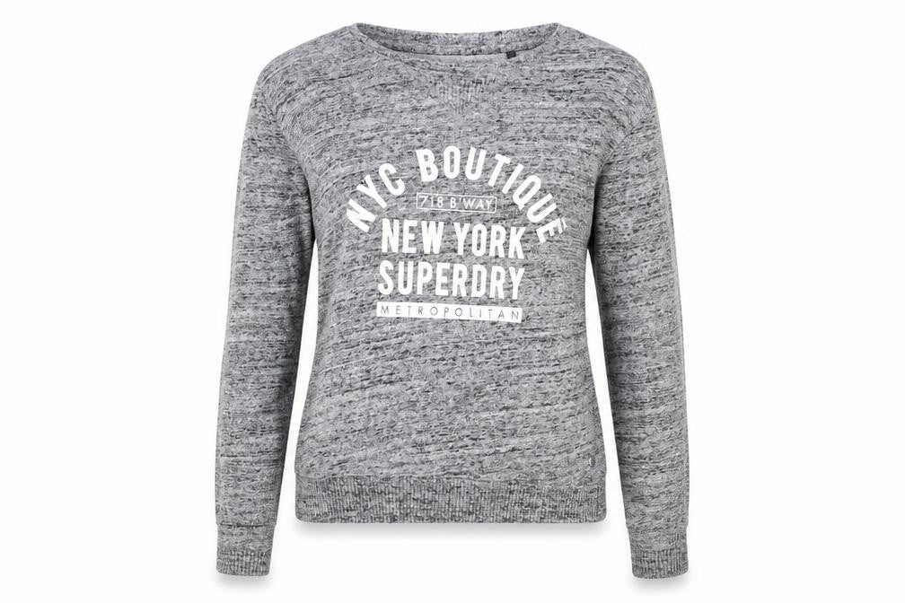 Front view of Superdry Men's Grey Sweatshirt S Crew Neck Logo Pullover