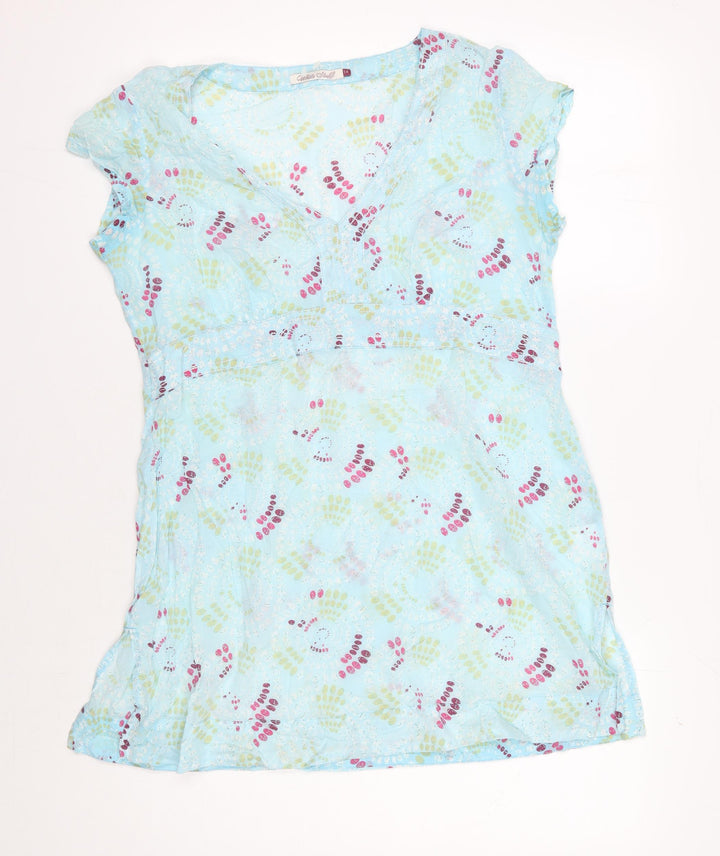 White Stuff Women's Blue Geometric T-Shirt Dress, Size 14