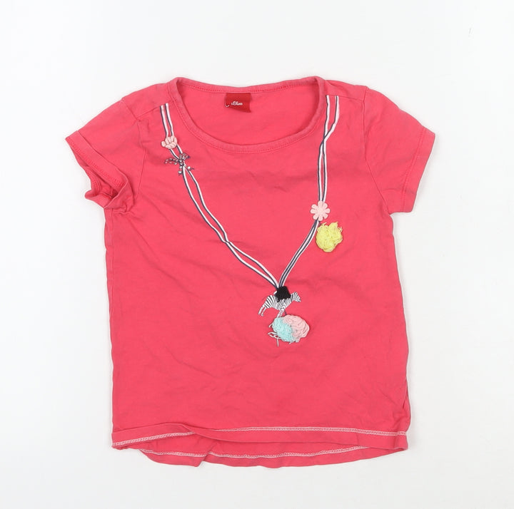 s.Oliver Girls Pink Cotton Embroidered T-Shirt, 3-4 Years
