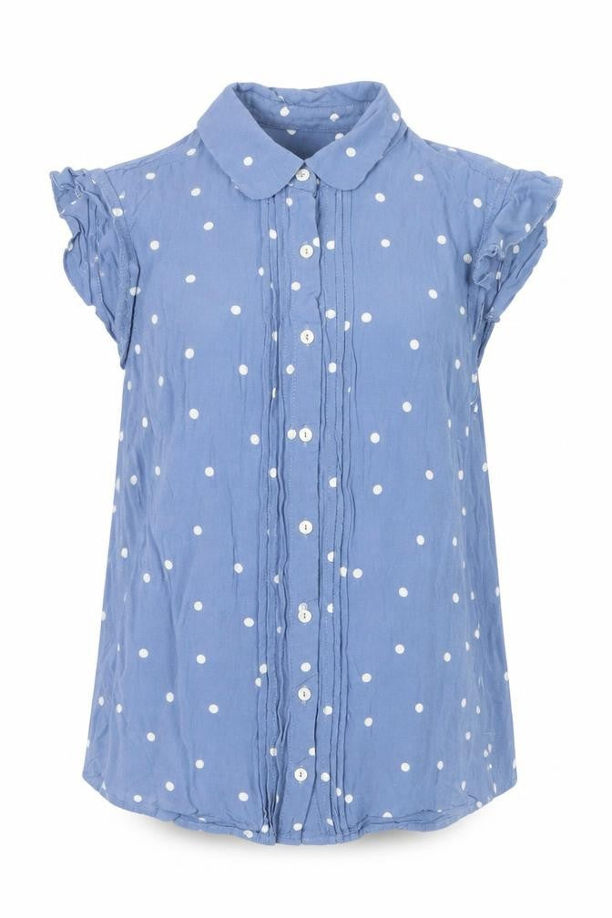 Front view of Laura Ashley Blue Polka Dot Blouse, Women's, size 8
