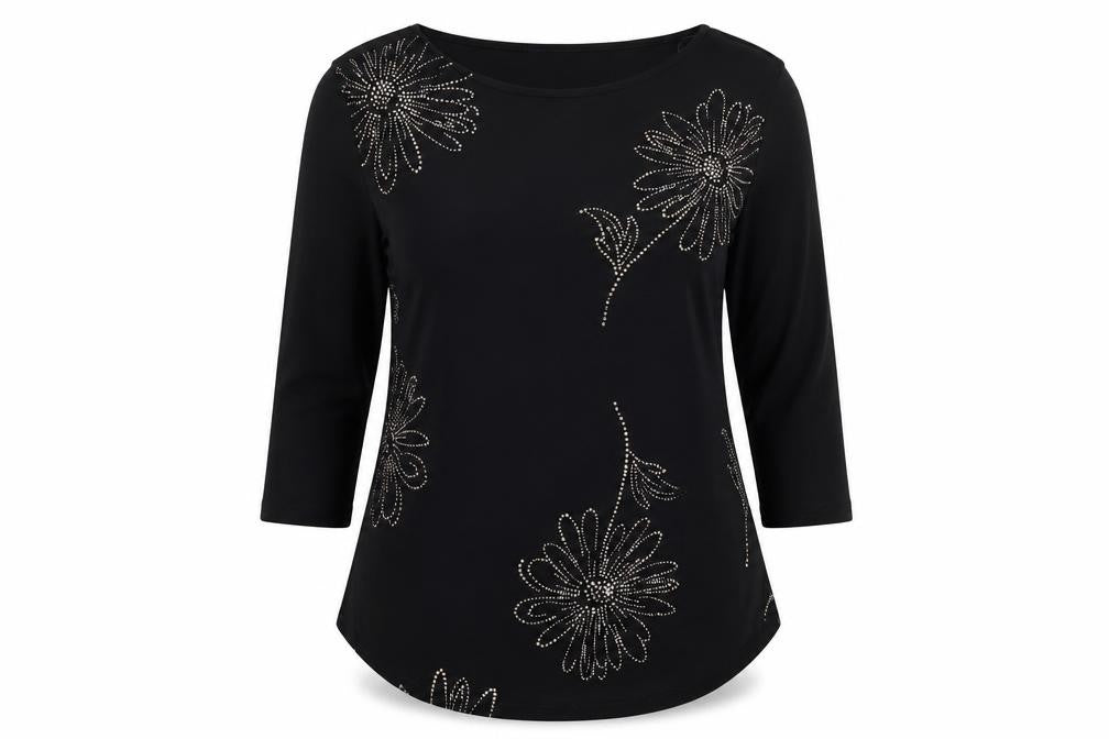 Saloos Women’s Black Tunic Blouse with Beaded Accents
