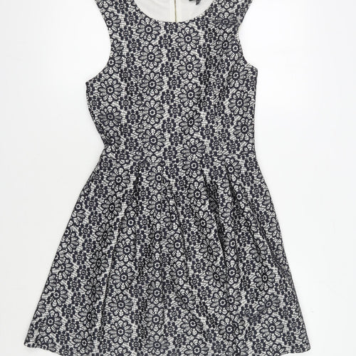 Warehouse Womens Black A-Line Floral Dress, Size 10