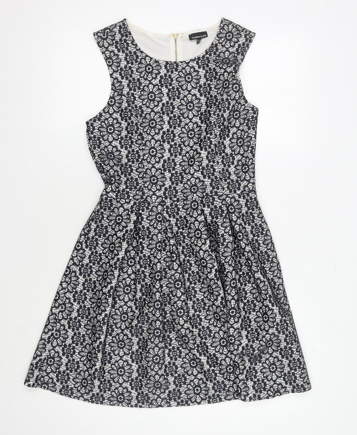 Warehouse Womens Black A-Line Floral Dress, Size 10