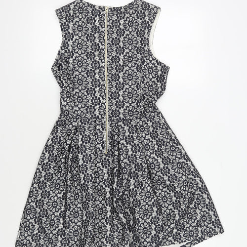 Warehouse Womens Black A-Line Floral Dress, Size 10