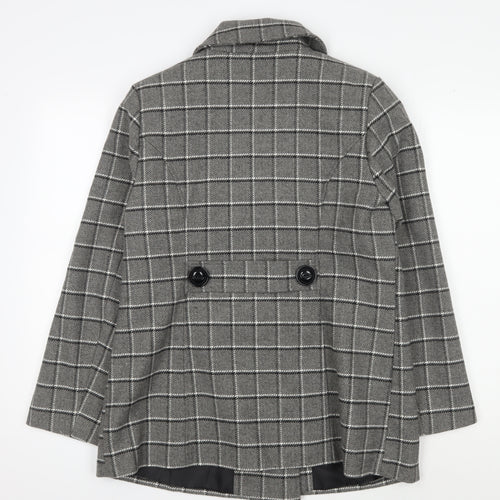 Classic Grey Check Wool Blend Pea Coat Women Size 12