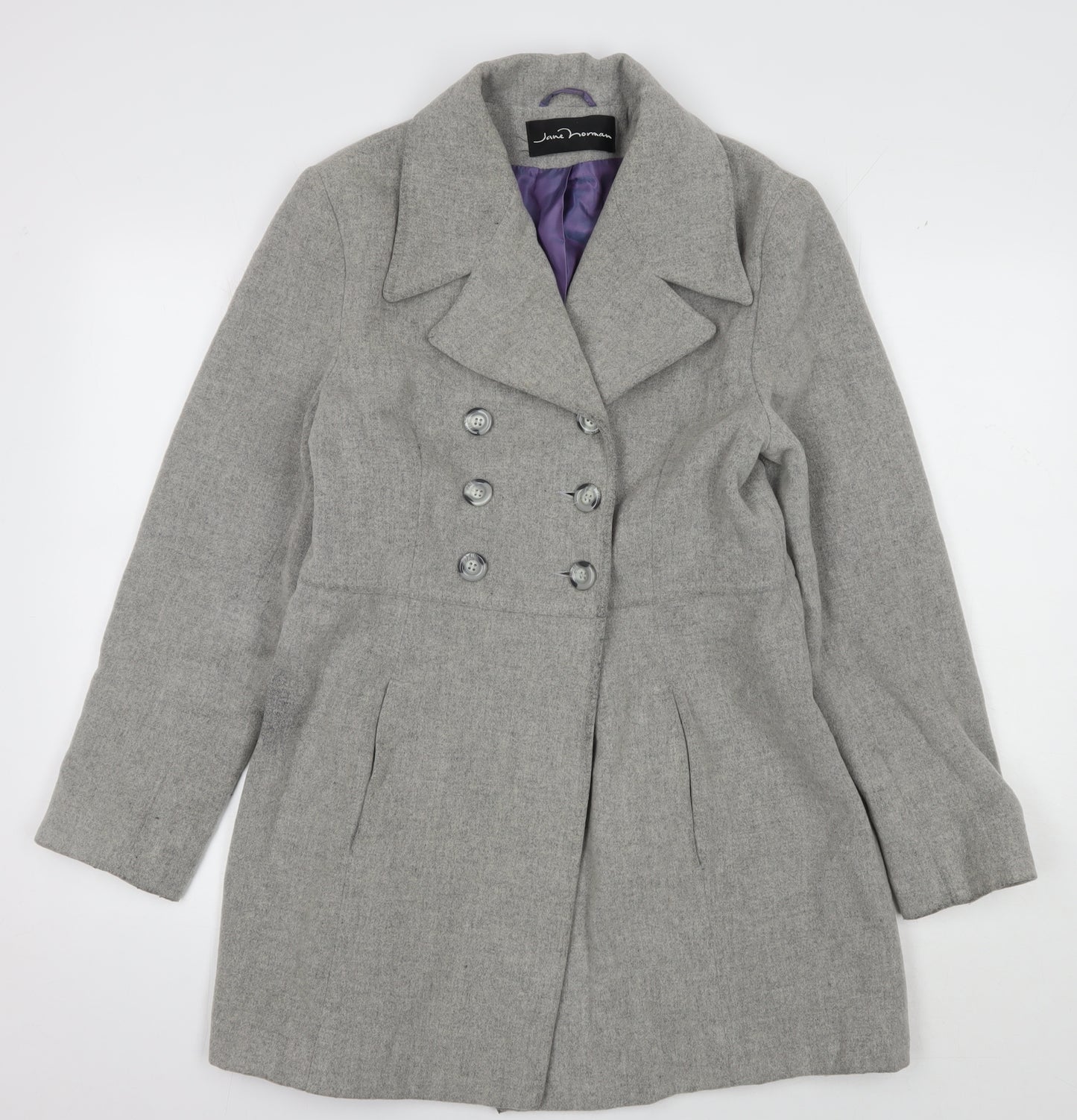 Jane Norman Grey Wool Mid-Length Coat Women UK 12
