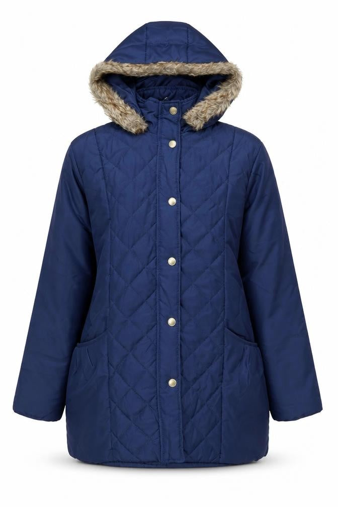 Front view of Anne de Lançay Women's Blue Hooded Puffer Jacket S