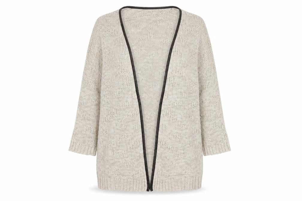 Front view of Mango Basics Women's Beige Open Knit Cardigan M