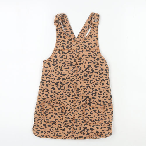 Next Girls Brown Animal Print Pinafore Dress 4-5 Years