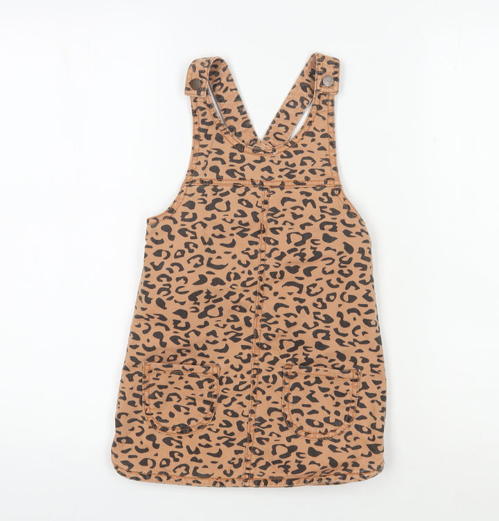 Next Girls Brown Animal Print Pinafore Dress 4-5 Years
