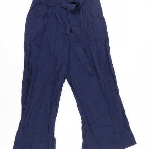MNG Women's Blue Belted Wide-Leg Trousers Size M