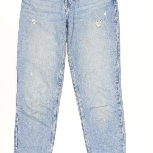 Bershka Women's Blue Mom Jeans Size 6 Distressed