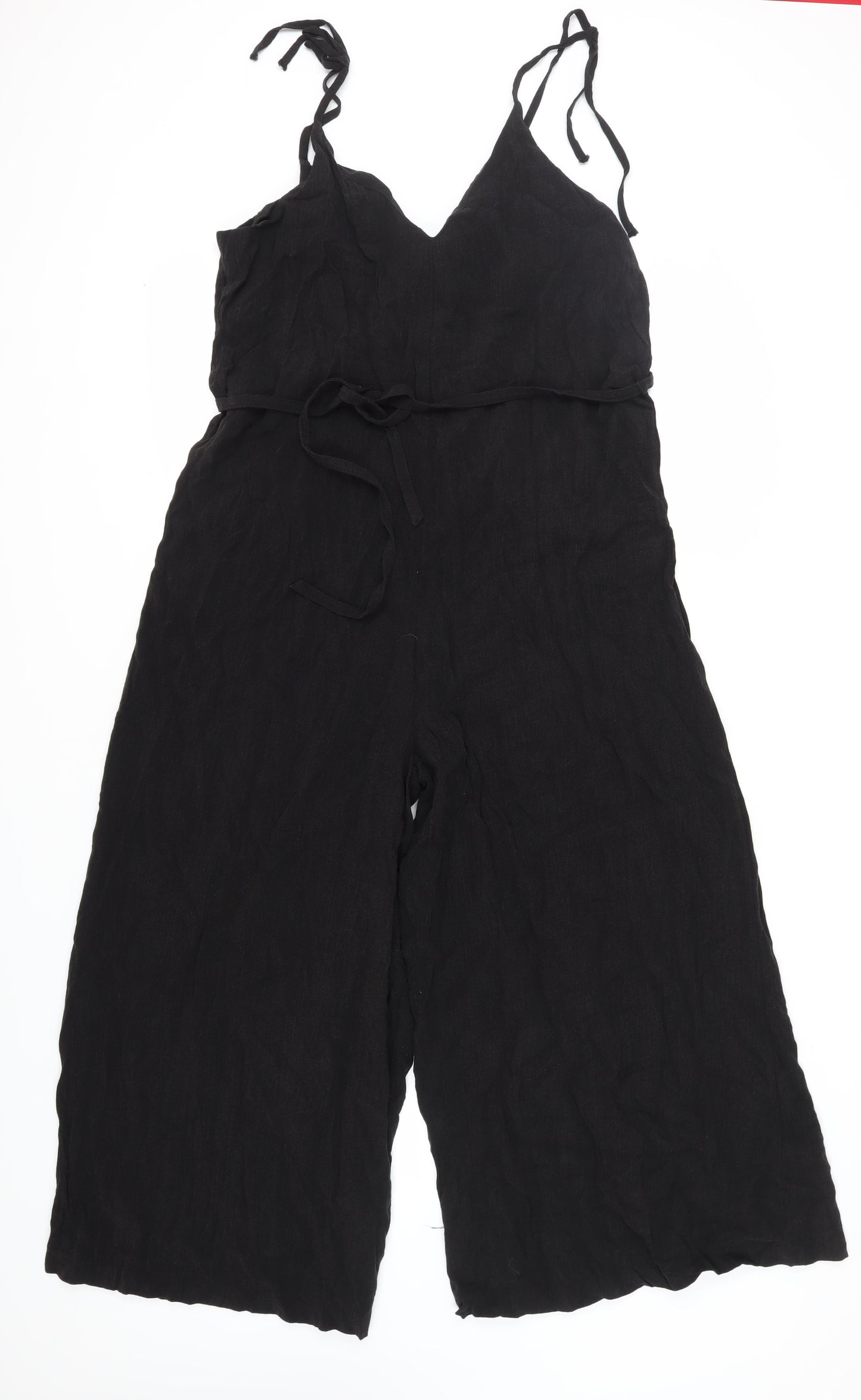 H&M Women's Black Linen Jumpsuit - Size 16