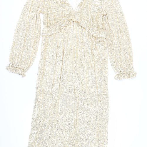 River Island Women’s Gold Sequin Midi Dress Size 14