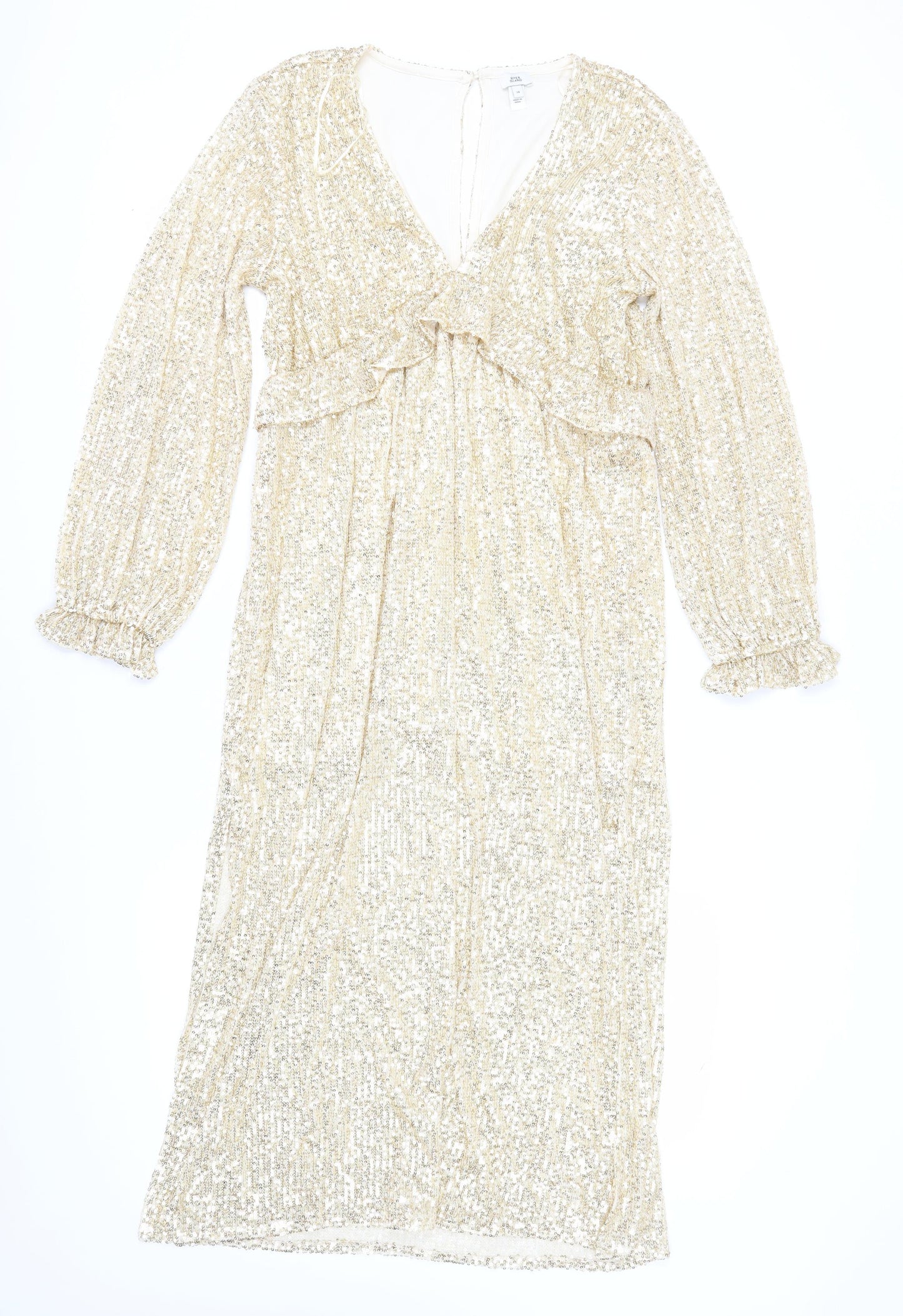 River Island Women’s Gold Sequin Midi Dress Size 14