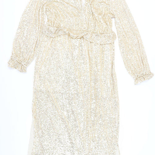 River Island Women’s Gold Sequin Midi Dress Size 14