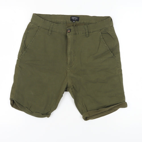 boohooMAN Men's Green Chino Shorts, Size 34