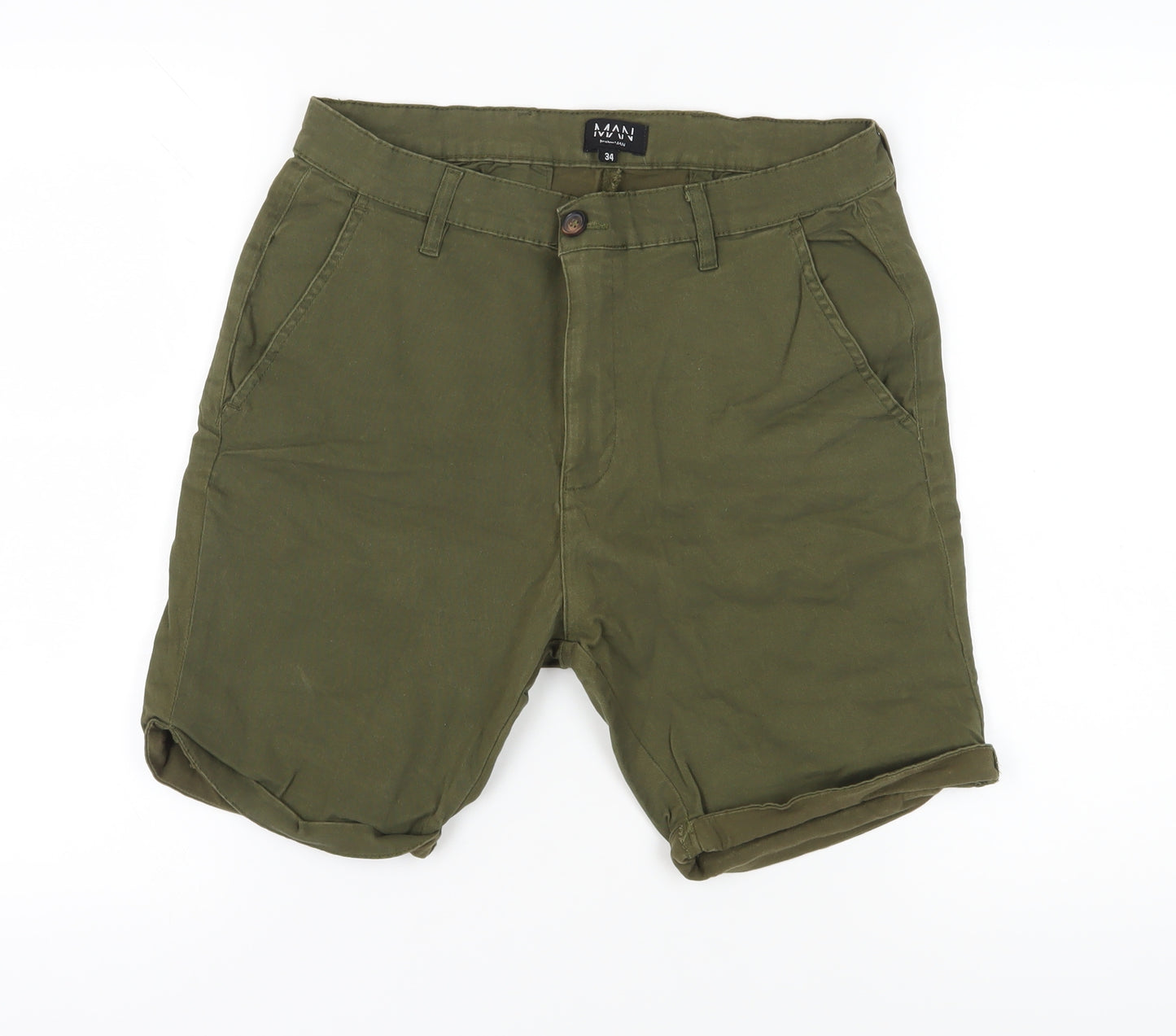 boohooMAN Men's Green Chino Shorts, Size 34