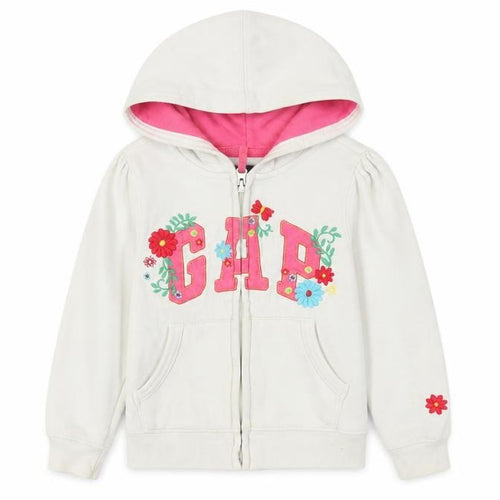 GAP Girls White Full Zip Embroidered Hoodie 4 Years
