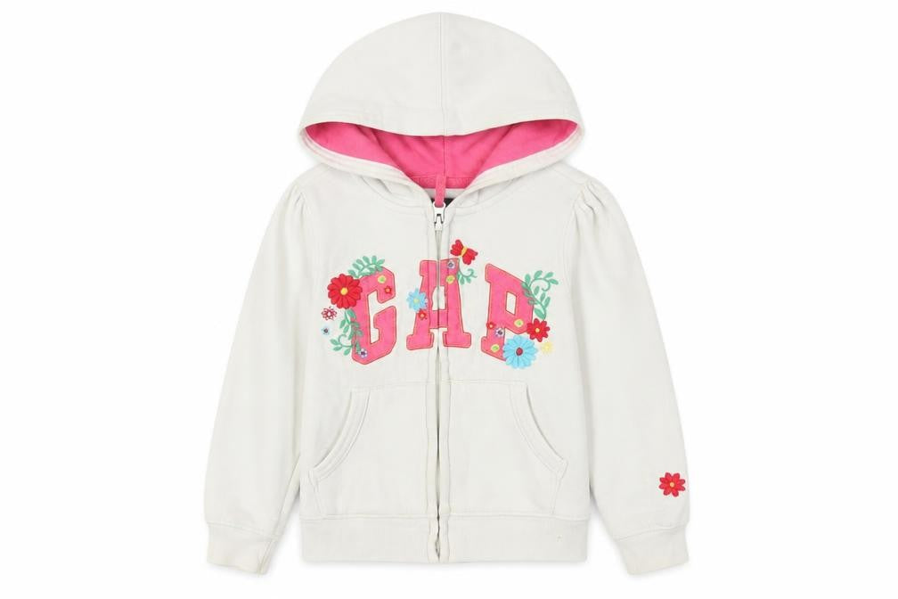 GAP Girls White Full Zip Embroidered Hoodie 4 Years
