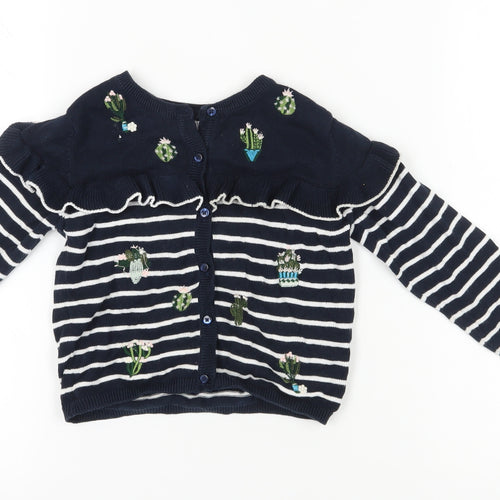 Next Girls Blue Striped Cardigan, 2-3 Years, Cotton Knit