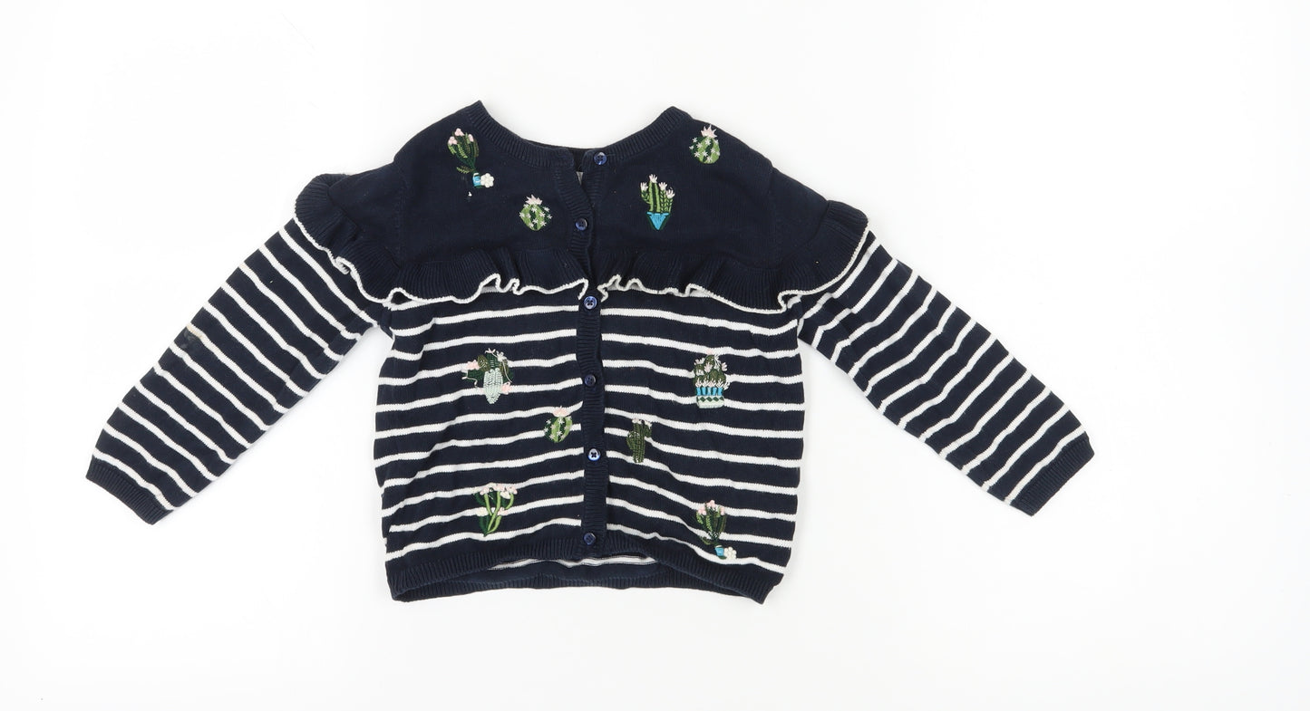 Next Girls Blue Striped Cardigan, 2-3 Years, Cotton Knit