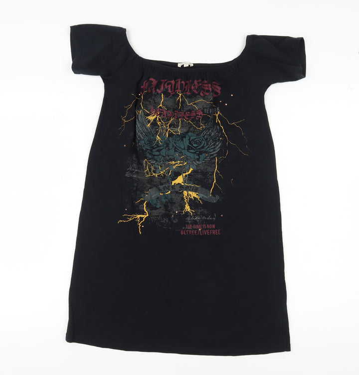 River Island Women's Black Graphic T-Shirt Dress Size 8