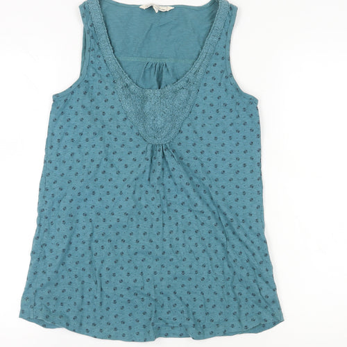 Fat Face Women's Blue Tank Top, Size 10, Crochet Detail