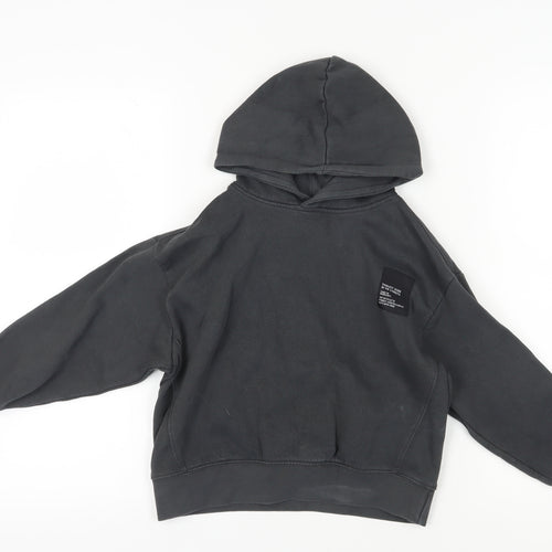Zara Boys Black Pullover Hoodie, Size 7, Cotton Blend